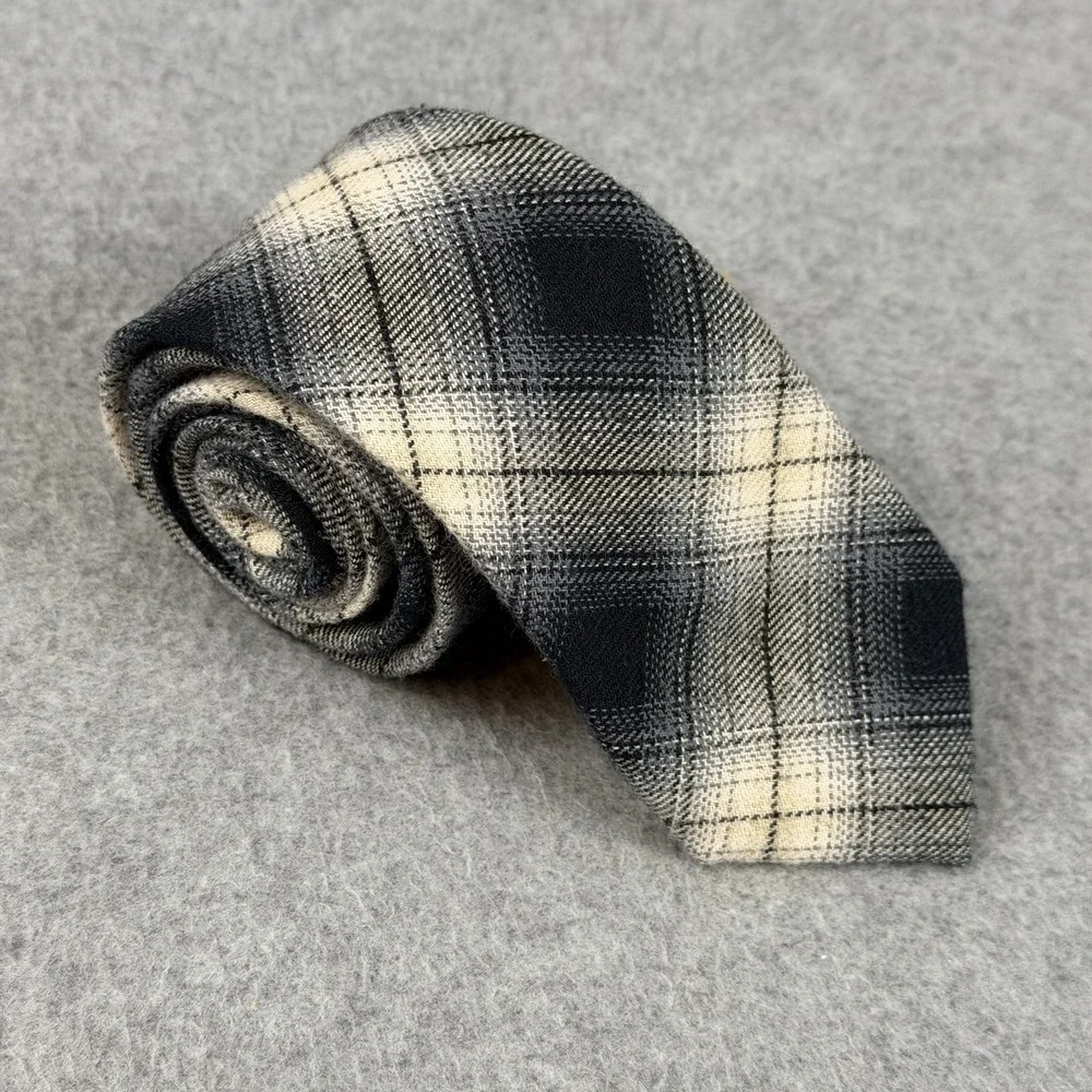 Onassis Skinny Neck Tie Black Gray Ivory Plaid 100% Cotton NWT Mens 60x2.5